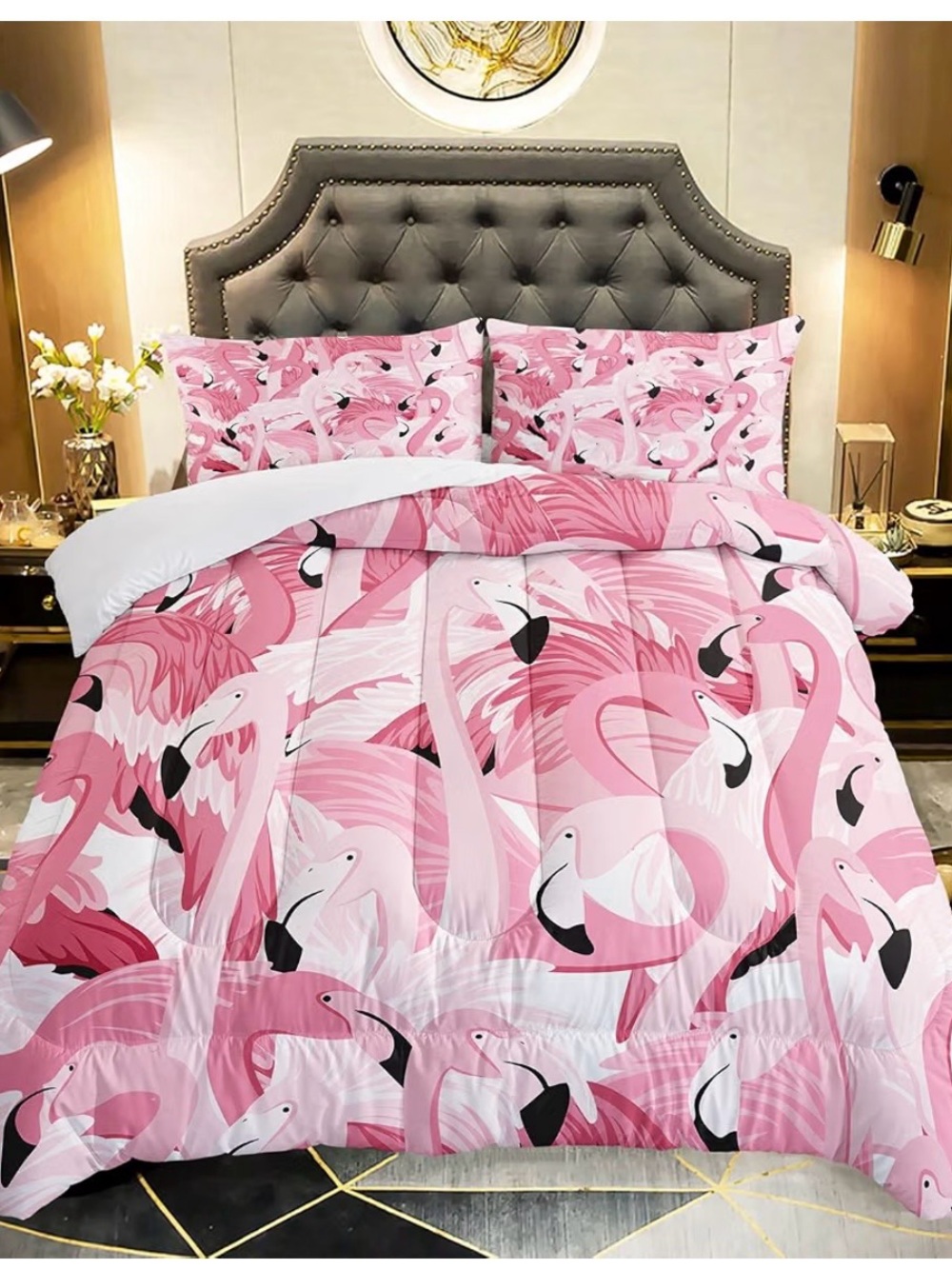 Pink Flamingo Print Comforter Set - Plush Home Bedding